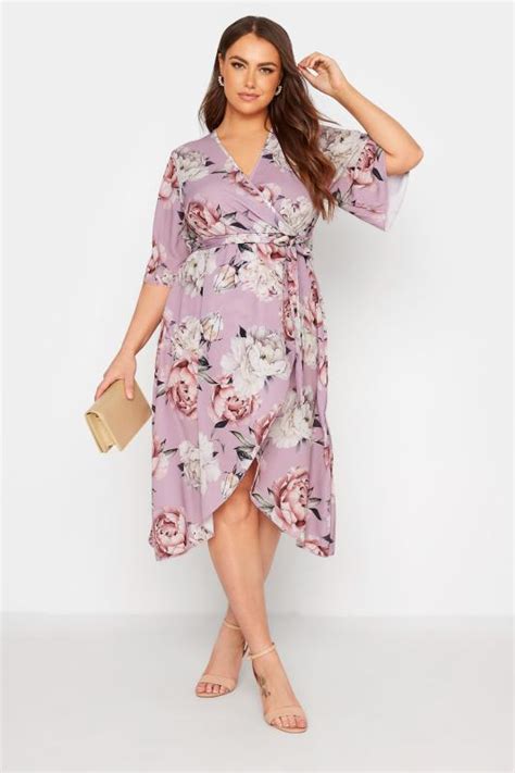 yours london plus size pink floral print midi wrap dress yours clothing