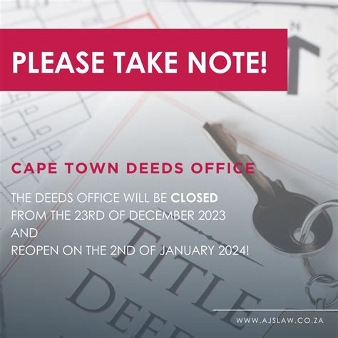 Ajs Law 📌the Cape Town Deeds Office Has Announced Its