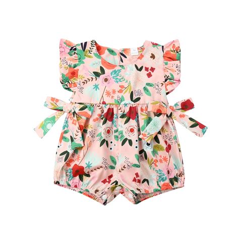 Bow Flower Infant Newborn Baby Girls Clothing Ruffles Rompers Baby