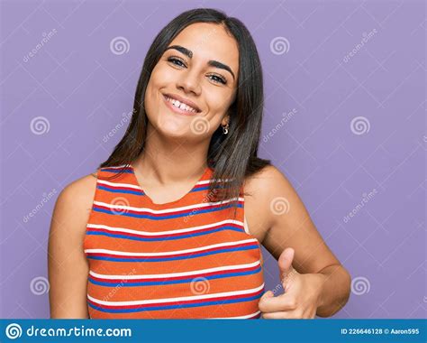 Young Brunette Woman Wearing Casual Clothes Doing Happy Thumbs Up