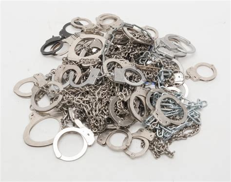 Large Bonanza Lot Of Misc Handcuffs And Leg Ironswaist Chains For Transportation Of Prisoners O