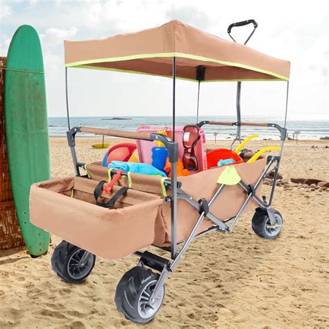 Collapsible Wagon Beach Carts With 7 Big Wheels Heavy Duty Folding