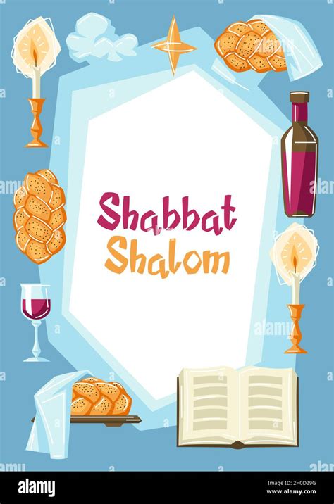 Shabbat Shalom Marco Con Objetos Religiosos Fondo Con Símbolos Judíos