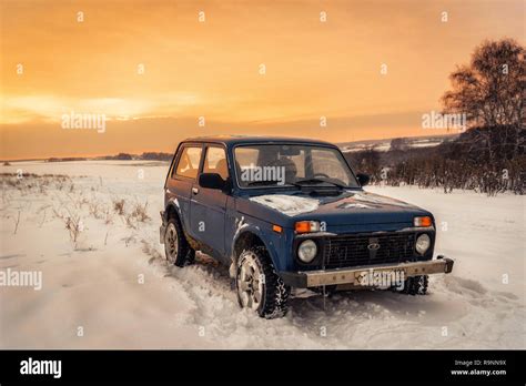 Moscow Russia December 25 2018 Blue Russian Off Road Car Lada Niva