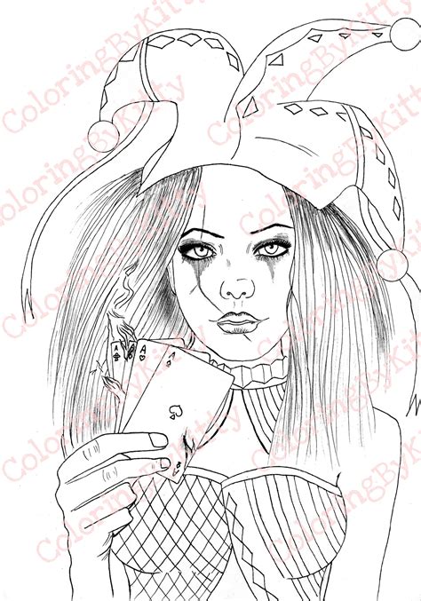 Jester Girl Coloring Page Instant Download Gothic Girl Etsy