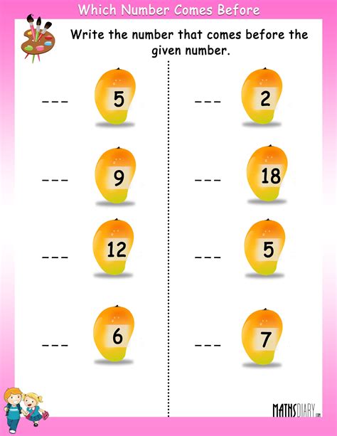 Numbers that comes before - Math Worksheets - MathsDiary.com