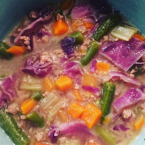 This hamburger cabbage soup kind of reminds me of bierocks a little, with the cabbage and ground beef combination. Hamburger & Purple Cabbage Soup - The Health Nut Mama