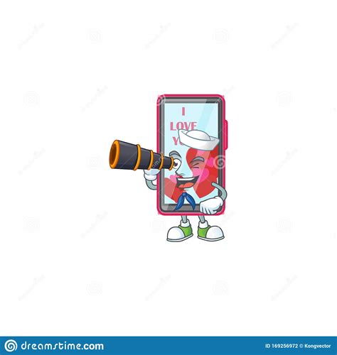 Smartphone Love Cartoon Happy Sailor Style With Binocular Stock Vector