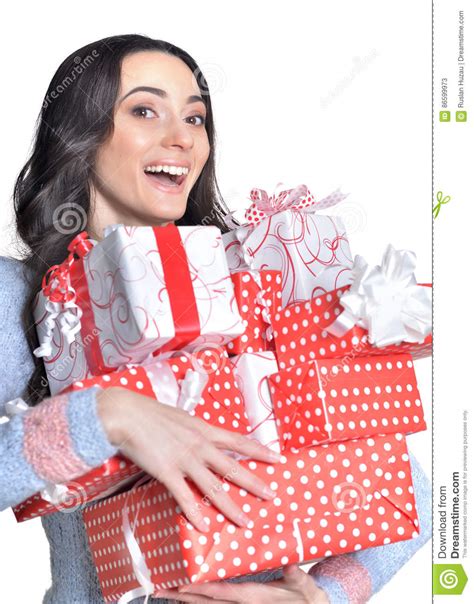 Woman With Present Boxes Stock Image Image Of Young 86599973