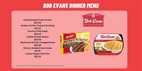 Bob Evans Dinner Menu With Prices 2024 Bob Evans Menu Prices 2023