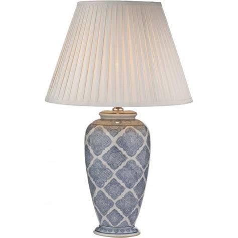 Dar Lighting Ely4223 Ely Single Light Blue And White Ceramic Table Lamp