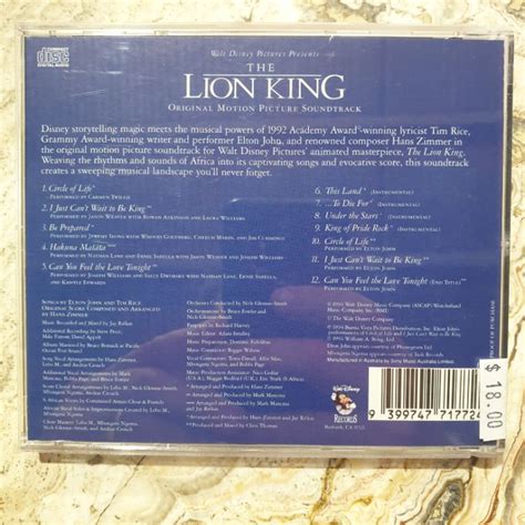 Cd Soundtrack The Lion King Original Motion Picture Soundtrack Si Relove Oxley Vintage