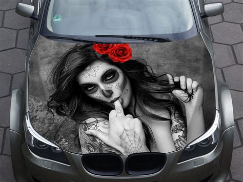 car hood decal wrap decal girl sugar skull skull art etsy