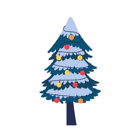 Snow Covered Christmas Tree With Christmas Decorations 6477362 Vector