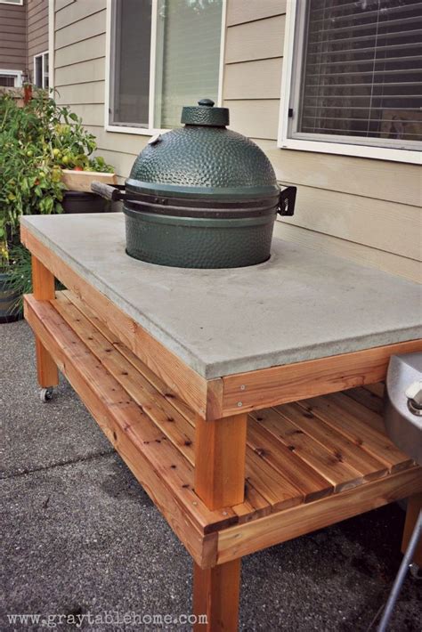 And it doubles as a dining table — simply remove the polyester storage bag and stow it in the trunk to free up some leg room under the table. Ana White | DIY Big Green Egg Grill Table with Concrete ...