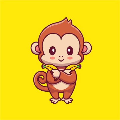 Premium Vector Cute Monkey Holding Banana Cartoon Icon Illustration