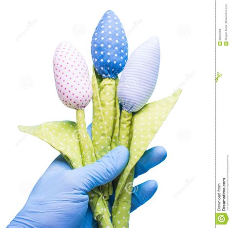 Hand In Glove Holding Flowers Made Of Fabric Anti Allergic Stock Image Image Of Medicine