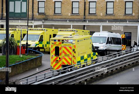 Ambulances Lined Up Outside The Accident And Emergency Department Of Brightons Royal Sussex