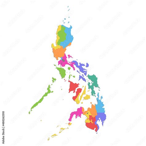 Philippines Map Administrative Division Separate Regions Color Map Isolated On White