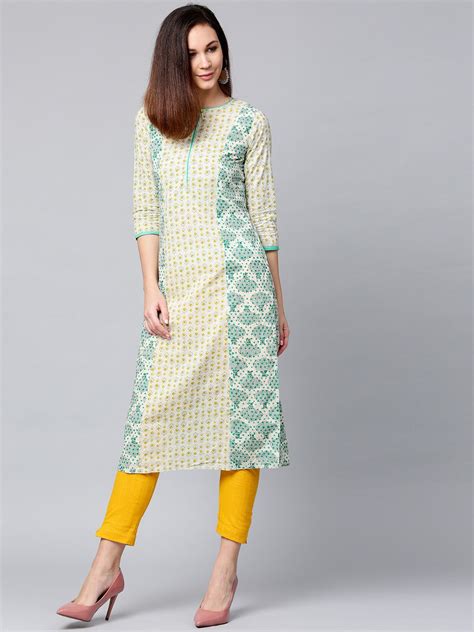 Buy Jaipur Kurti Women Off White And Yellow Printed Kurta With Trousers Kurta Sets For Women