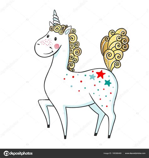 Hand Drawn Cute Magic Unicorn — Stock Vector © 7romawka7 169386468