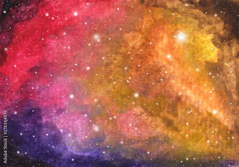 Abstract Galaxy Painting Watercolor Cosmic Texture With Stars Night