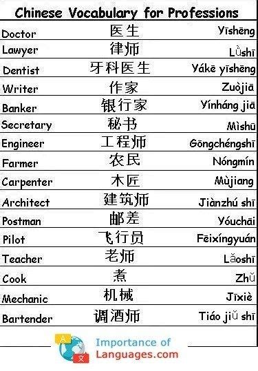Chinese Words For Professions Chinese Language Learning Mandarin