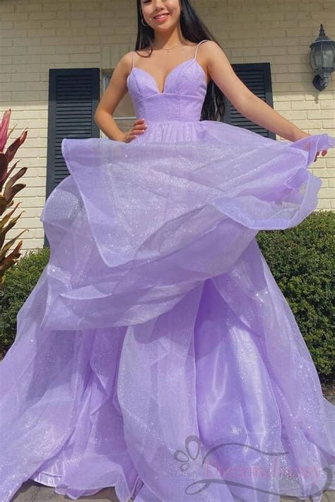 Princess Lavender Tiered Long Prom Dress In 2021 Lavender Prom Dresses Prom Dresses Purple