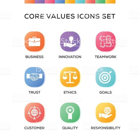 Core Values Icons Set On Gradient Background Icon Set Core Values