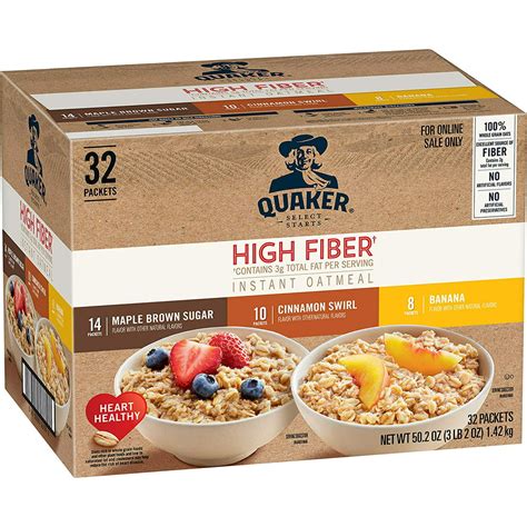Instant Oatmeal High Fiber 3 Flavor Variety Pack Individual Packets