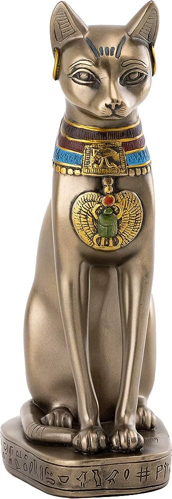 Egyptian Brass Cat Figurine Brass Egyptian Goddess Bastet Cat Statue Sculpture On Black Stone