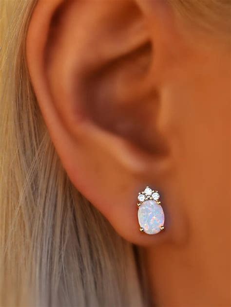 Gold Opal Earrings Fire Opal Earrings Opal Earring Studs Etsy
