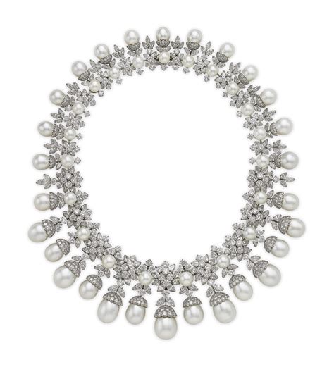 Elegant Cultured Pearl And Diamond Necklace Van Cleef And Arpels