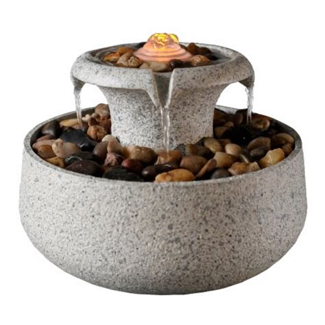 Peaktop Natural Tabletop Tiered Fountain With Led Light Stone Pt