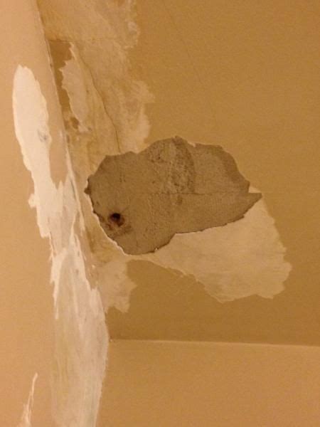 The water damage in your drywall ceiling can be the result of a leaky pipe, water heater, or water line from outside, etc. Im repairing a bedroom ceiling that had some water damage ...