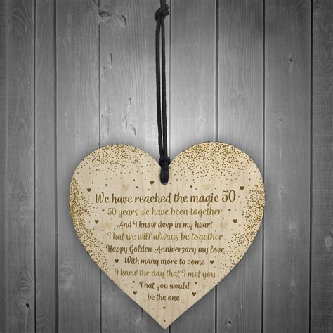 50th Wedding Anniversary T For Husband Wife Wood Heart