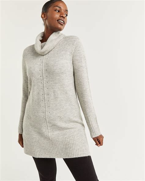 Cowl Neck Tunic Sweater With Pointelle Detail Regular Reitmans