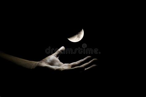 A Photohraph Of A Hand Trying To Hold Moon Stock Photo Image Of Font
