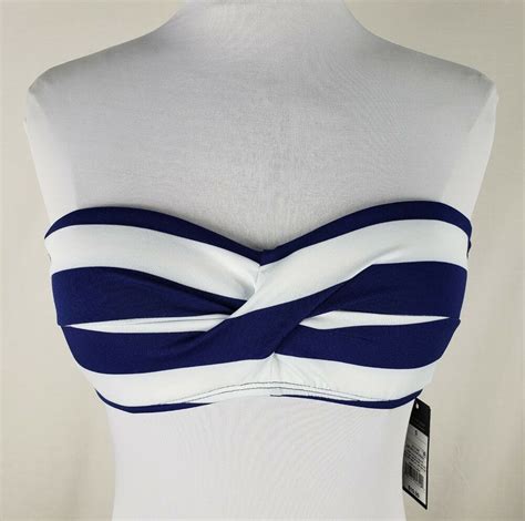 Mossimo Bandeau Bikini Top Sz Small Navy White Stripe Twist Strapless