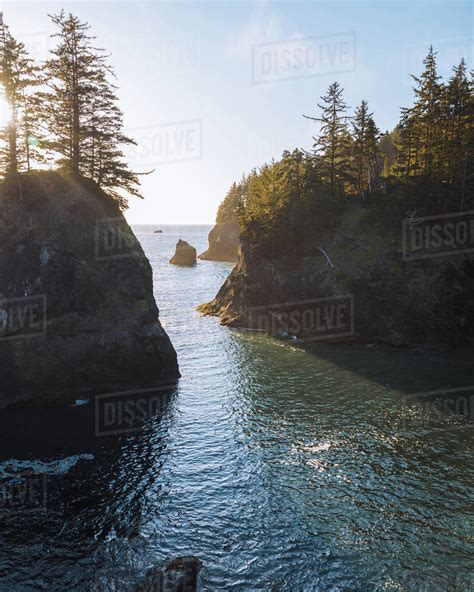 Rock Formations Along Beach Oregon Usa Stock Photo Dissolve