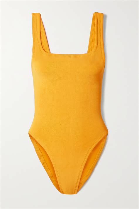 Hunza G Yellow Square Neck Nile One Piece Swimsuit Modesens