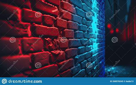 Duotone Red And Blue Dramatically Lit Brick Wall Sci Fi Industrial