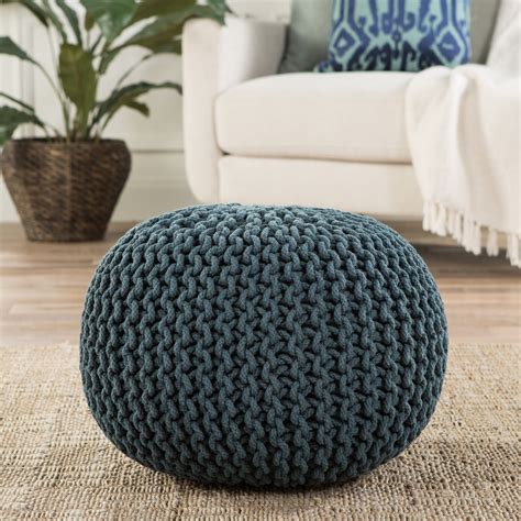 Visby Teal Textured Round Pouf Burke Decor