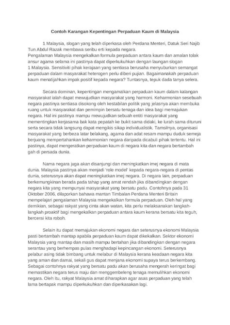 Docx Contoh Karangan Kepentingan Perpaduan Kaum Di Malaysia Dokumen