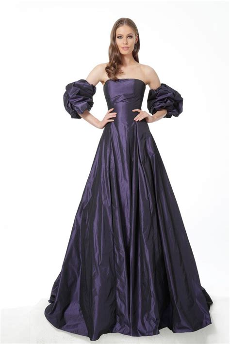 Jovani Strapless Taffeta Ballgown With Bubble Sleeves Evening Gowns With Sleeves Ball