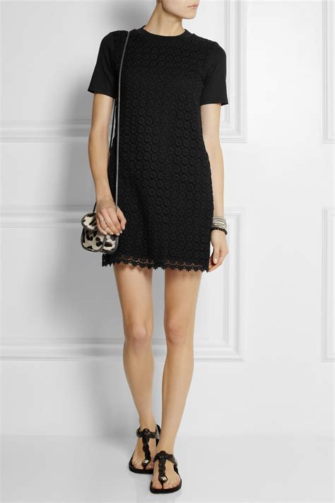 Lyst See By Chloé Cotton Jersey And Crocheted Cotton Mini Dress In Black