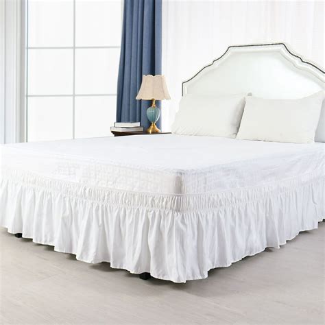 Unique Bargains Elastic Dust Ruffled Bed Skirt With 15 Drop White Queen