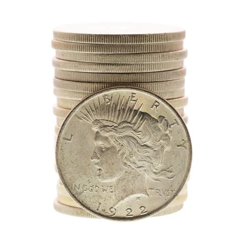 Roll Of 20 Brilliant Uncirculated 1922 1 Peace Silver
