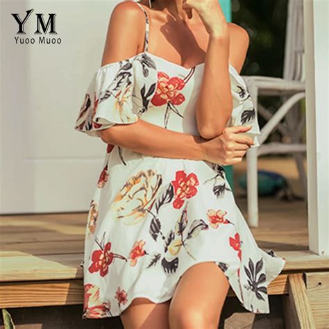 Yuoomuoo Vestidos 2018 Summer Boho Sexy Flower Print Dress Elegant High