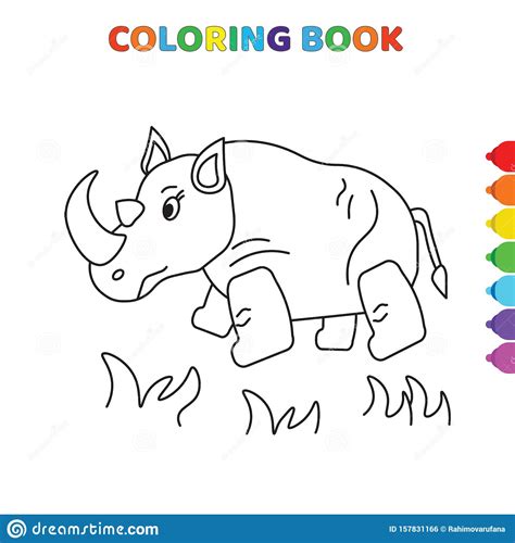 Cute Cartoon Animal Coloring Book For Kids Black And White Vector